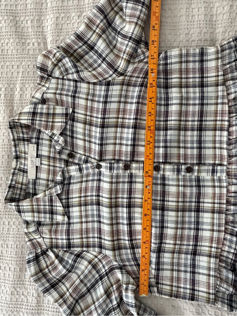 LOFT Plaid Button-Down Midi Babydoll Shirt Dress SP Dark Academia Preppy Fall - Picture 9 of 9